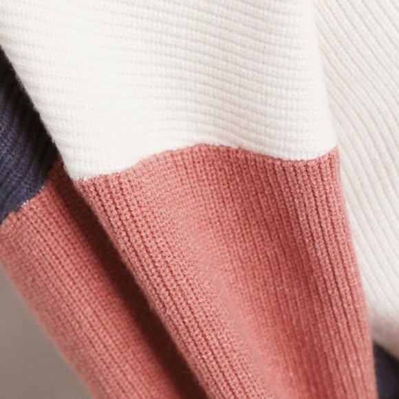 NEW Comune Bonnie Pink Indigo Ivory Colorblock Rib Knit Crew Neck Sweater $88 - Picture 6 of 13